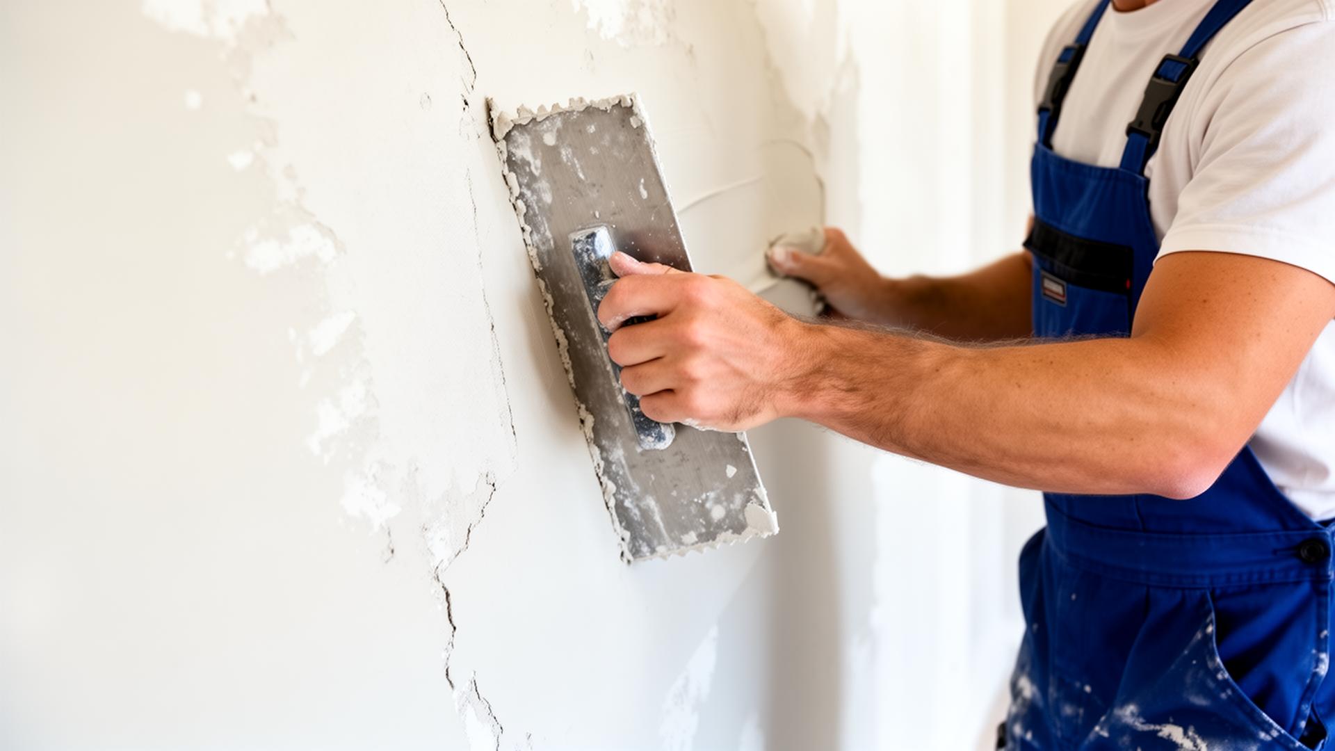 Plasterer skimming an interior wall with a trowel